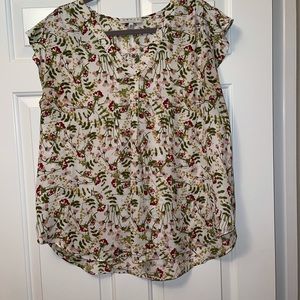CHAUS Floral Ruffle Cap Sleeve Blouse